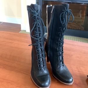 UGG Australia black leather granny Rosie Lace Up Heel Tall Boots 7.5